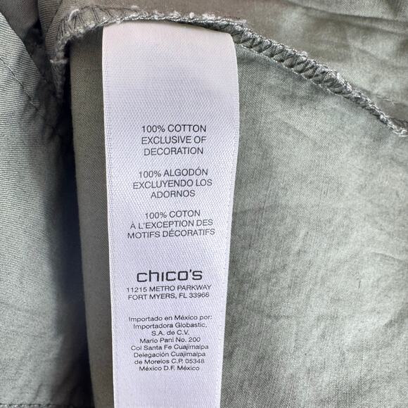 Chico's 100% Cotton Sage Green Gold Sequin Full Zip Military Utility Vest Size L - Picture 7 of 8